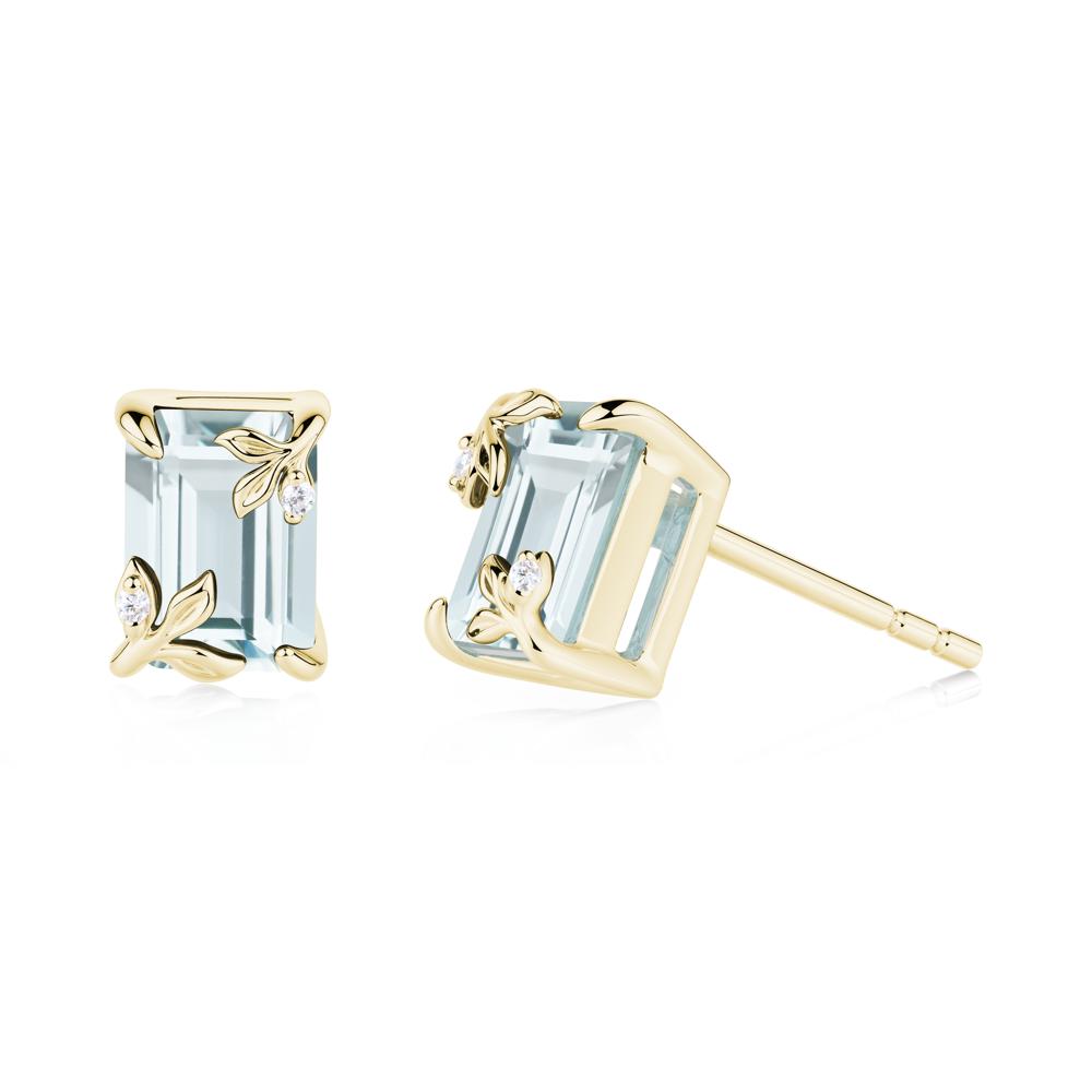 Nature-Inspired Leaf Emerald Cut Aquamarine Earrings - LUO Jewelry #metal_18k yellow gold