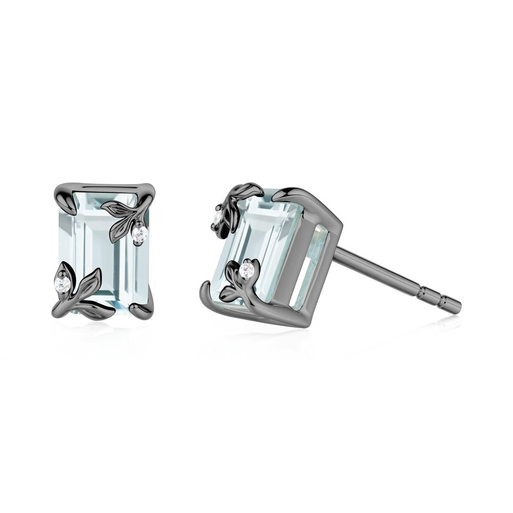 Nature-Inspired Leaf Emerald Cut Aquamarine Earrings - LUO Jewelry #metal_black finish sterling silver