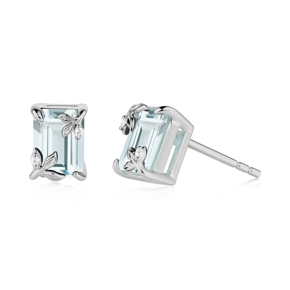 Nature-Inspired Leaf Emerald Cut Aquamarine Earrings - LUO Jewelry #metal_platinum