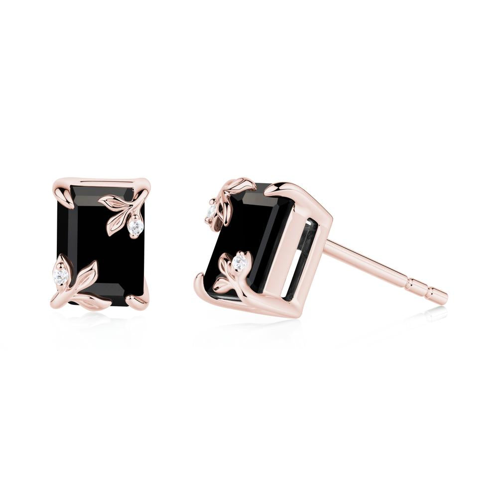 Nature-Inspired Leaf Emerald Cut Black Spinel Earrings - LUO Jewelry #metal_18k rose gold