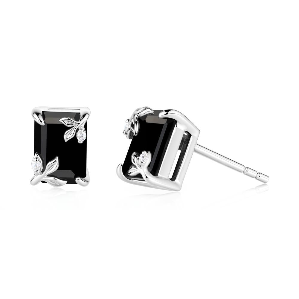 Nature-Inspired Leaf Emerald Cut Black Spinel Earrings - LUO Jewelry #metal_sterling silver