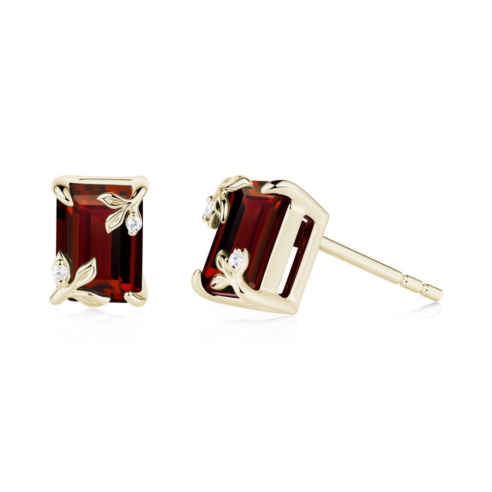Nature-Inspired Leaf Emerald Cut Garnet Earrings - LUO Jewelry #metal_14k yellow gold