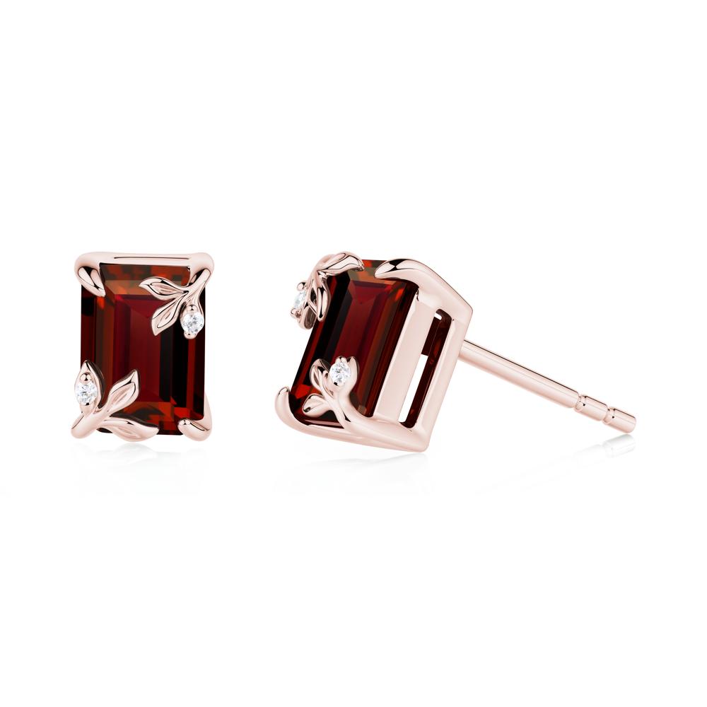 Nature-Inspired Leaf Emerald Cut Garnet Earrings - LUO Jewelry #metal_18k rose gold