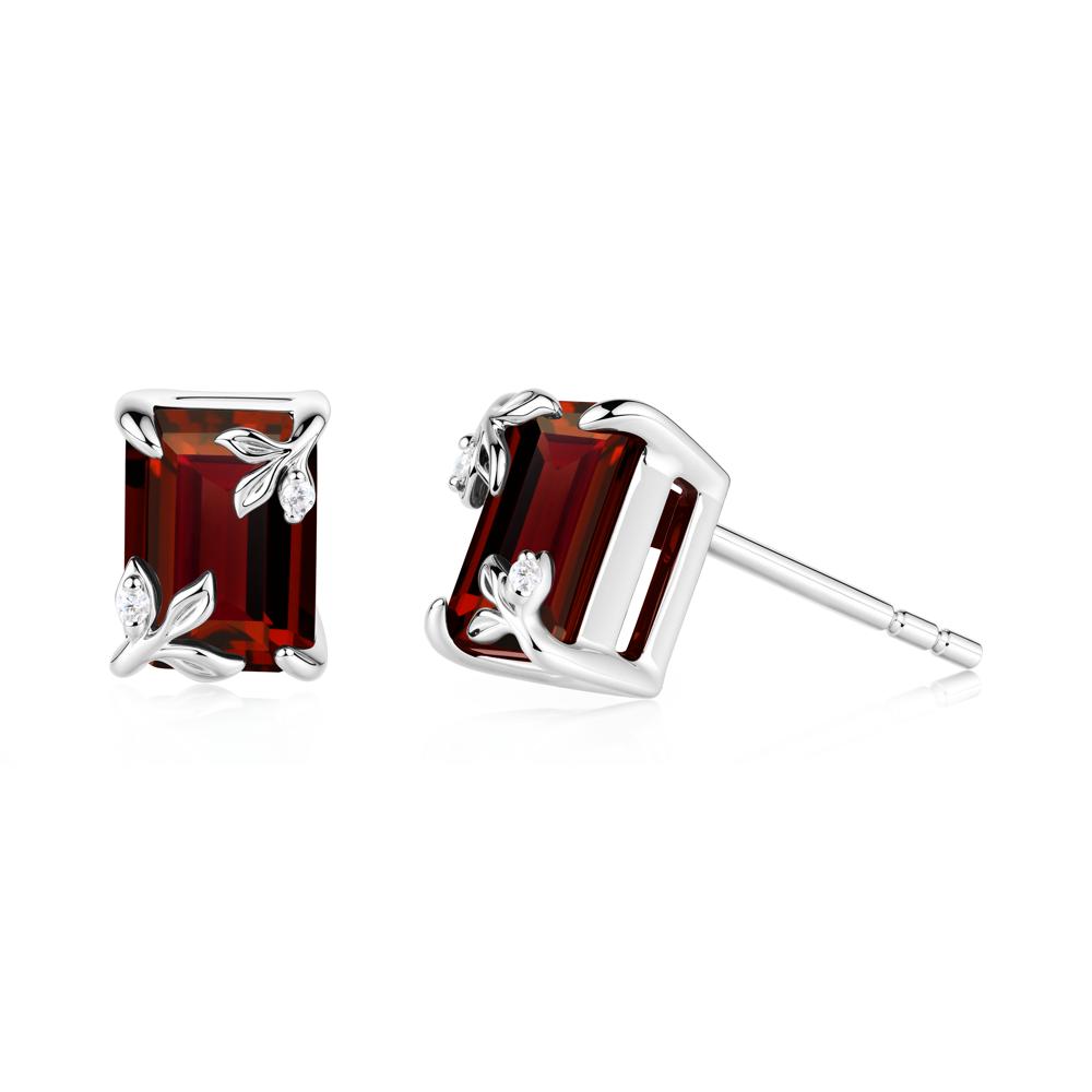 Nature-Inspired Leaf Emerald Cut Garnet Earrings - LUO Jewelry #metal_18k white gold
