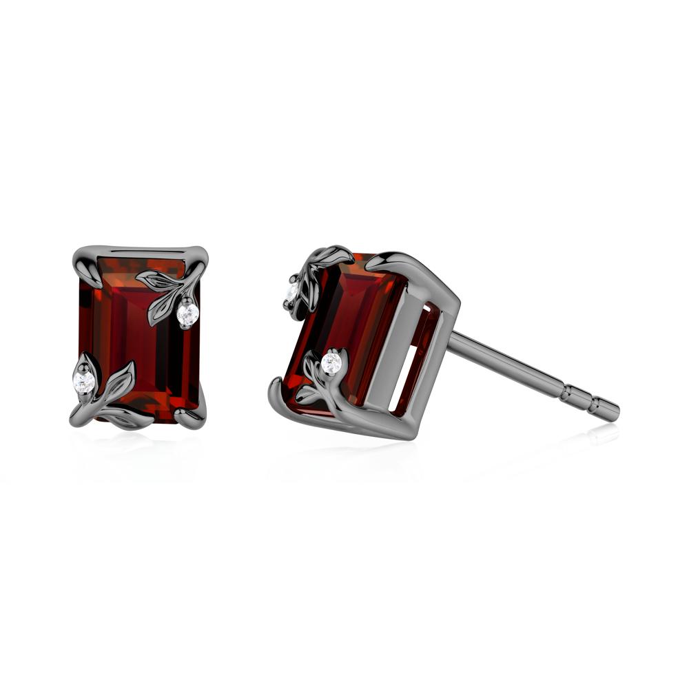 Nature-Inspired Leaf Emerald Cut Garnet Earrings - LUO Jewelry #metal_black finish sterling silver