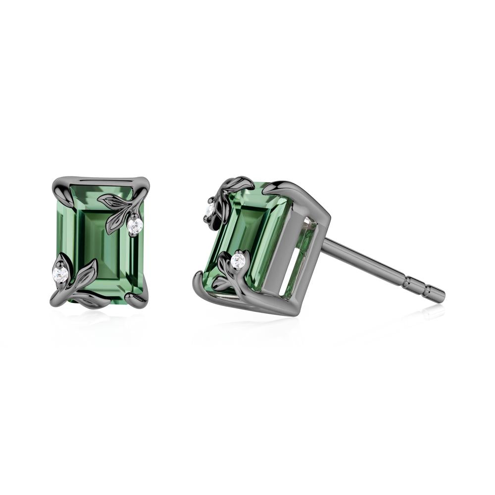 Nature-Inspired Leaf Emerald Cut Green Sapphire Stud Earrings - LUO Jewelry #metal_black finish sterling silver