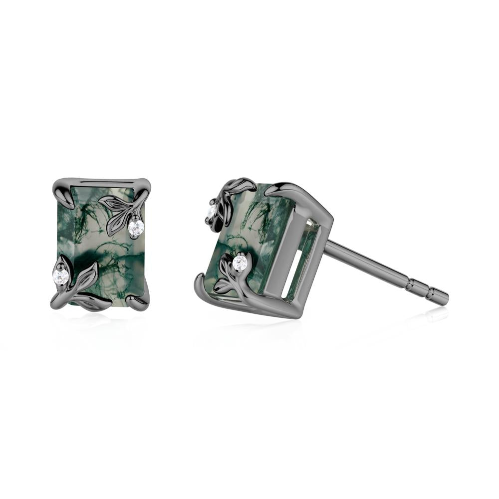 Nature-Inspired Leaf Emerald Cut Moss Agate Earrings - LUO Jewelry #metal_black finish sterling silver