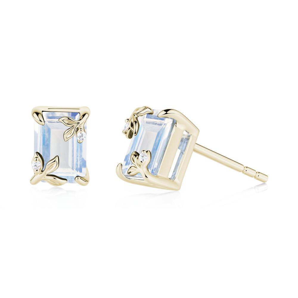 Nature-Inspired Leaf Emerald Cut Moonstone Earrings - LUO Jewelry #metal_14k yellow gold