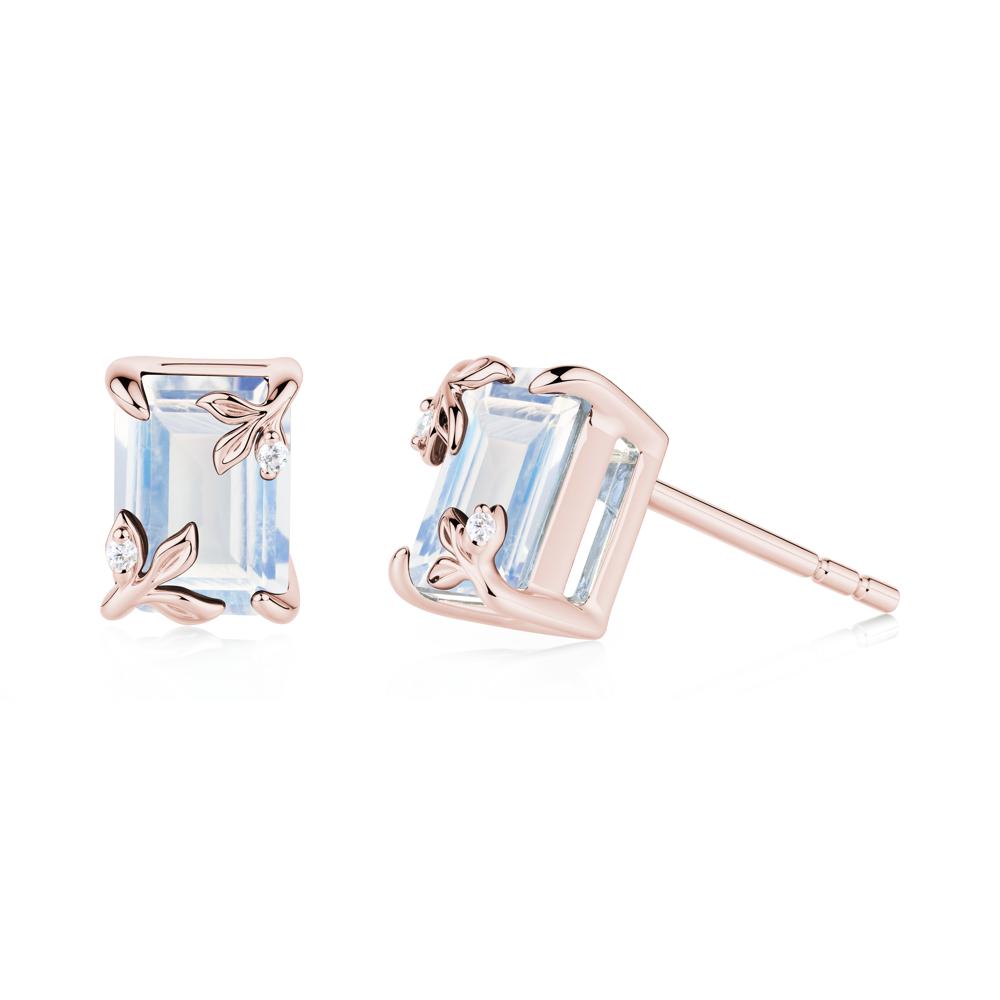 Nature-Inspired Leaf Emerald Cut Moonstone Earrings - LUO Jewelry #metal_18k rose gold