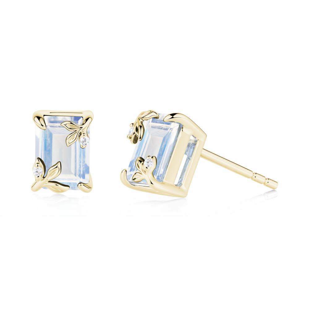 Nature-Inspired Leaf Emerald Cut Moonstone Earrings - LUO Jewelry #metal_18k yellow gold
