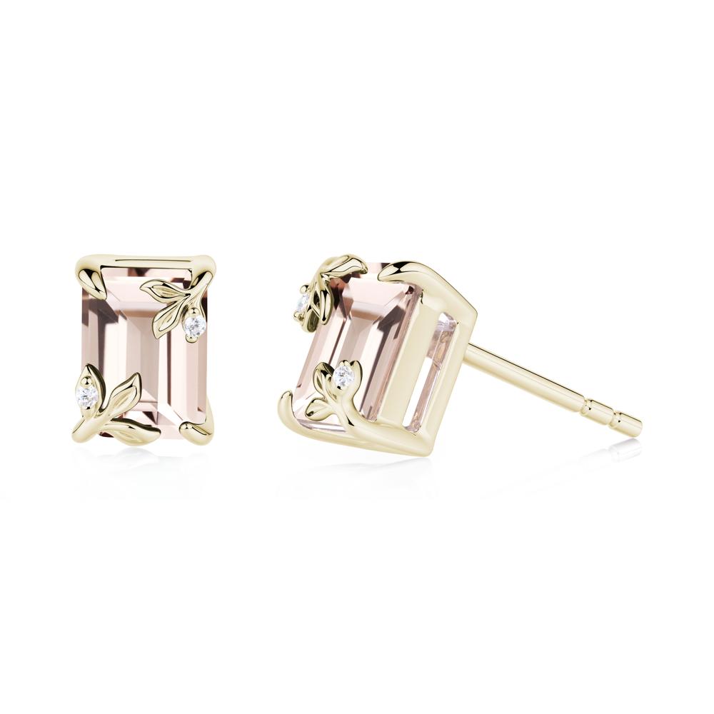 Nature-Inspired Leaf Emerald Cut Morganite Stud Earrings - LUO Jewelry #metal_14k yellow gold