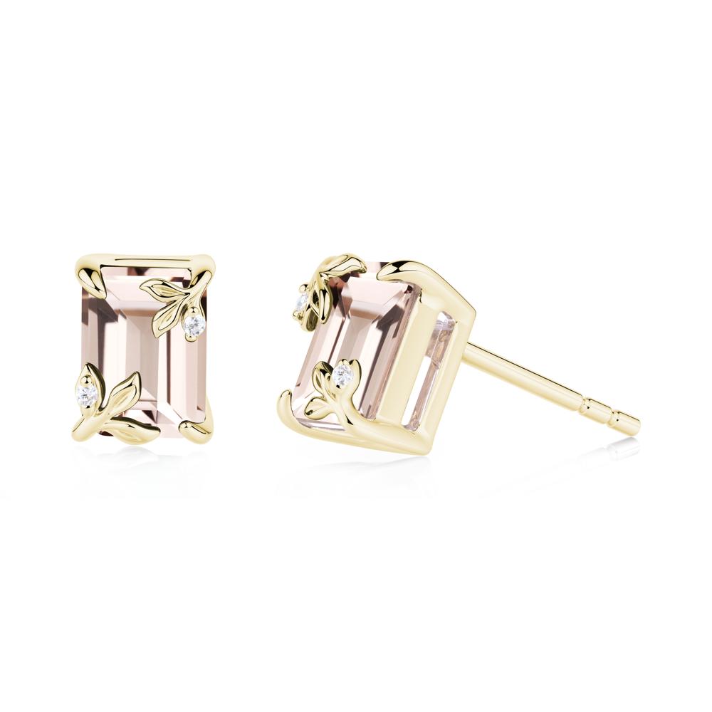 Nature-Inspired Leaf Emerald Cut Morganite Stud Earrings - LUO Jewelry #metal_18k yellow gold