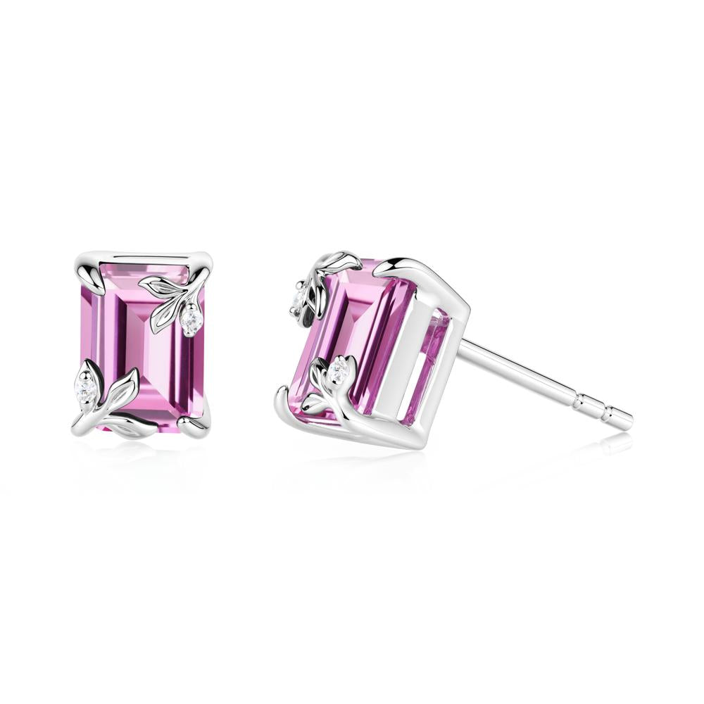 Nature-Inspired Leaf Emerald Cut Pink Sapphire Earrings - LUO Jewelry #metal_18k white gold