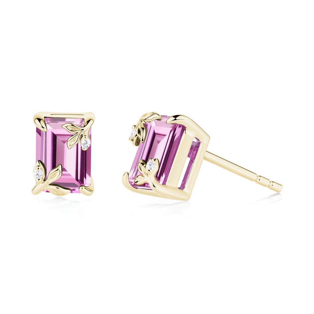 Nature-Inspired Leaf Emerald Cut Pink Sapphire Earrings - LUO Jewelry #metal_18k yellow gold