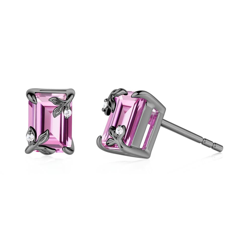 Nature-Inspired Leaf Emerald Cut Pink Sapphire Earrings - LUO Jewelry #metal_black finish sterling silver
