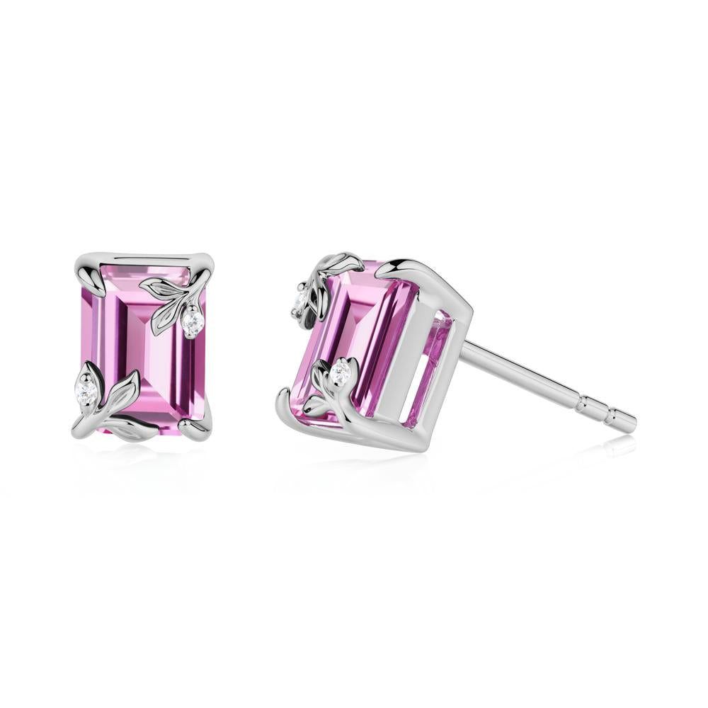 Nature-Inspired Leaf Emerald Cut Pink Sapphire Earrings - LUO Jewelry #metal_platinum