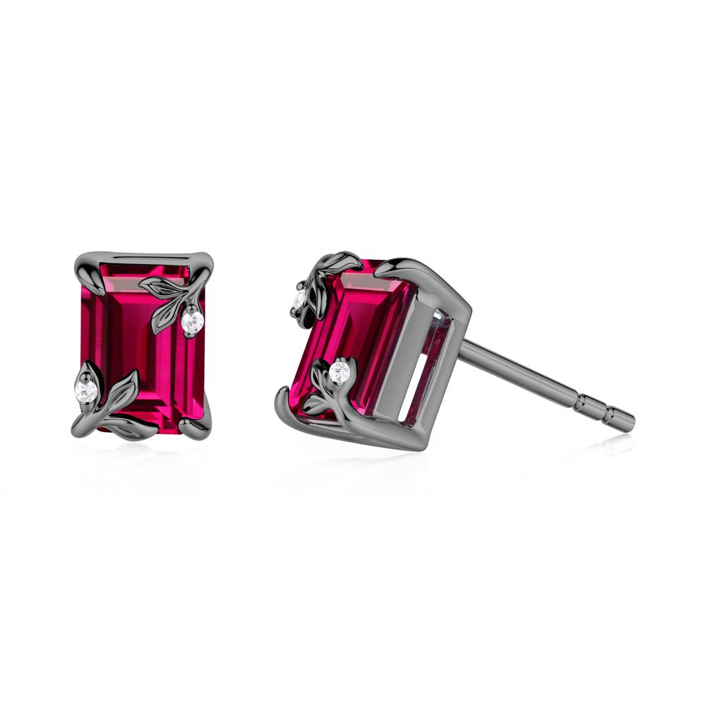 Nature-Inspired Leaf Emerald Cut Ruby Earrings - LUO Jewelry #metal_black finish sterling silver
