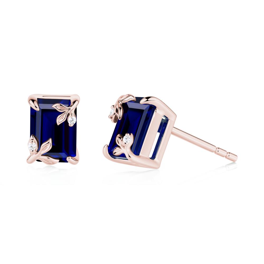 Nature-Inspired Leaf Emerald Cut Sapphire Stud Earrings - LUO Jewelry #metal_18k rose gold