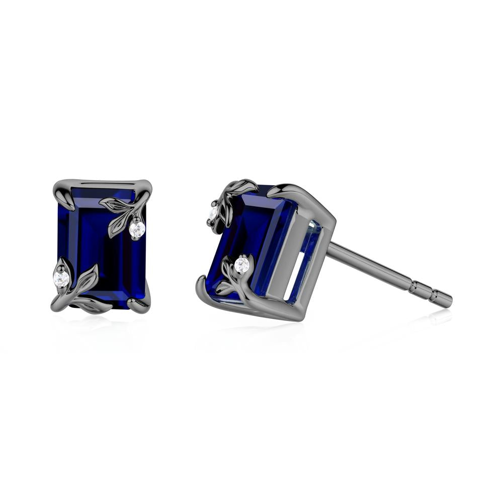 Nature-Inspired Leaf Emerald Cut Sapphire Stud Earrings - LUO Jewelry #metal_black finish sterling silver