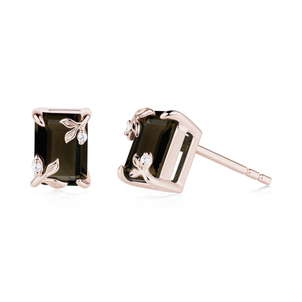 Nature-Inspired Leaf Emerald Cut Smoky Quartz Stud Earrings - LUO Jewelry #metal_14k rose gold