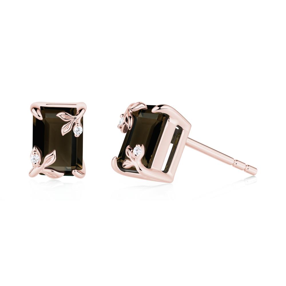 Nature-Inspired Leaf Emerald Cut Smoky Quartz Stud Earrings - LUO Jewelry #metal_18k rose gold