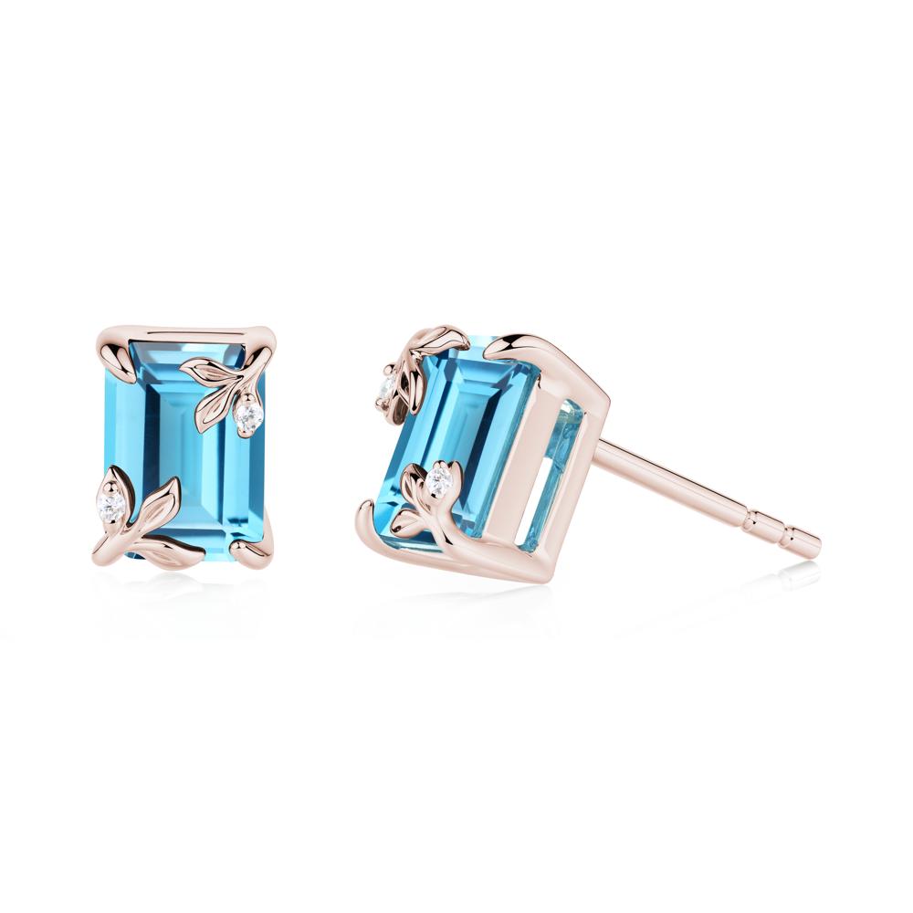 Nature-Inspired Leaf Emerald Cut Swiss Blue Topaz Earrings - LUO Jewelry #metal_14k rose gold