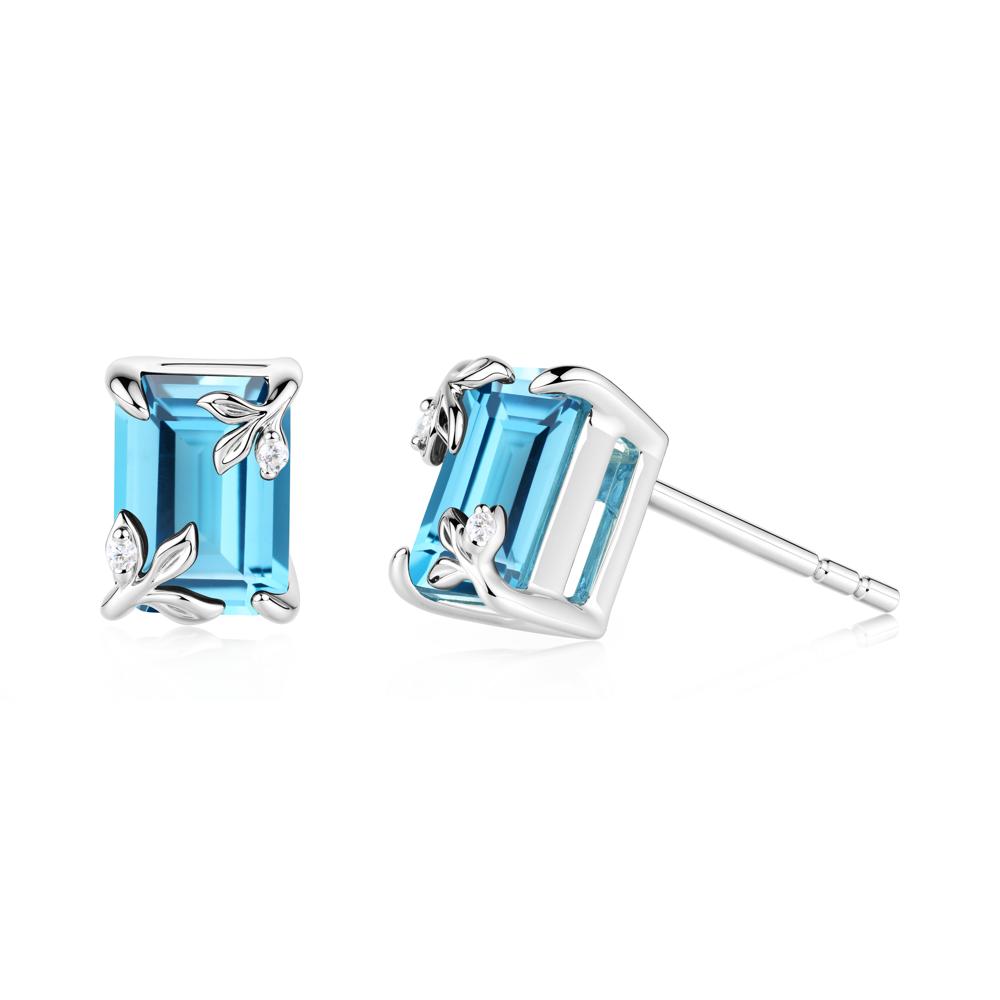 Nature-Inspired Leaf Emerald Cut Swiss Blue Topaz Earrings - LUO Jewelry #metal_14k white gold