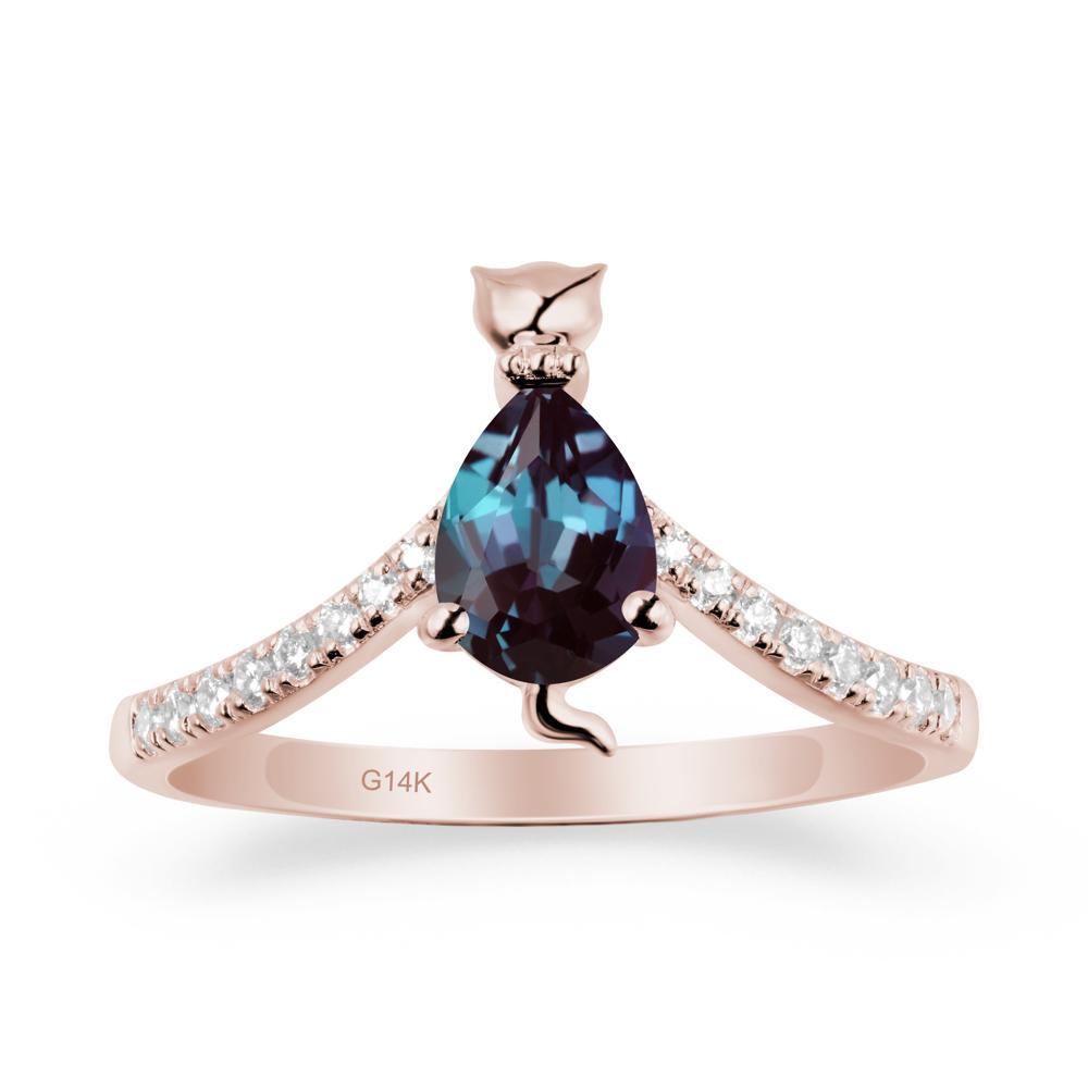 Unique Pear Alexandrite Cat Ring - LUO Jewelry #metal_14k rose gold