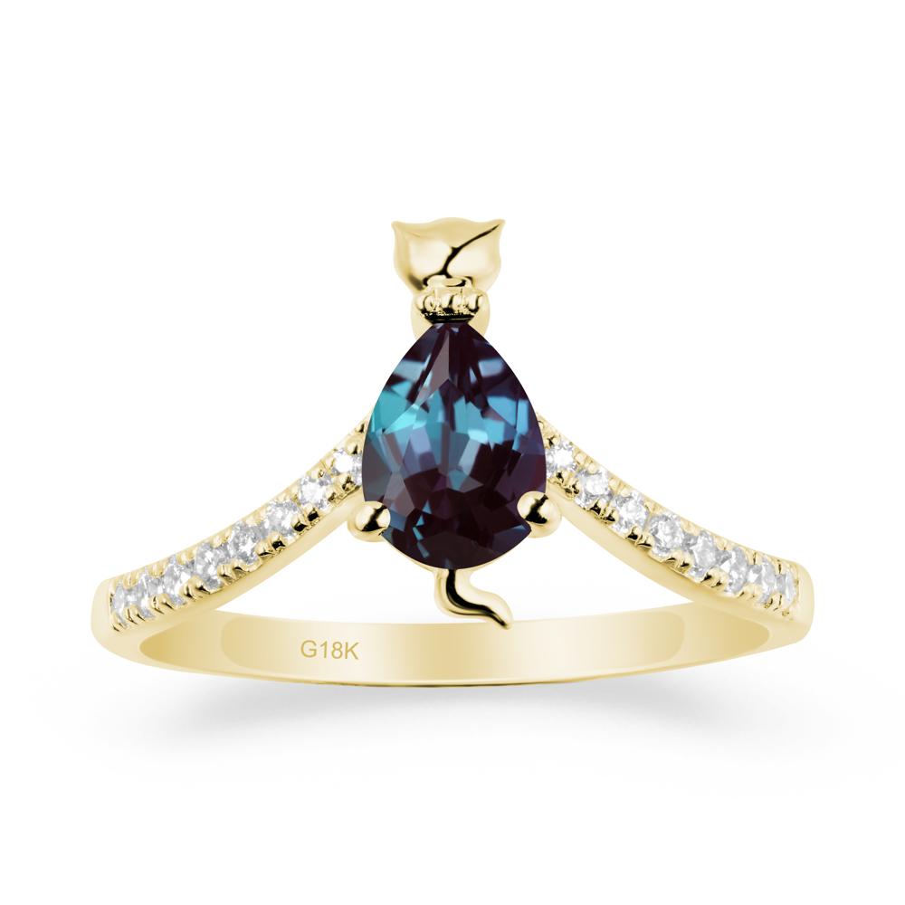 Unique Pear Alexandrite Cat Ring - LUO Jewelry #metal_18k yellow gold
