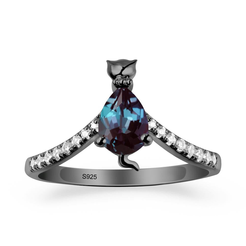 Unique Pear Alexandrite Cat Ring - LUO Jewelry #metal_black finish sterling silver