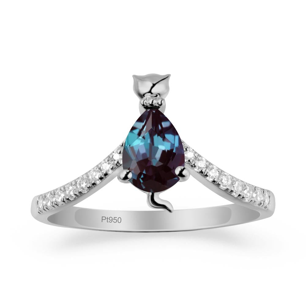 Unique Pear Alexandrite Cat Ring - LUO Jewelry #metal_platinum