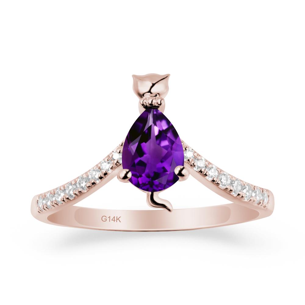 Cute Cat Inspired Amethyst Ring - LUO Jewelry #metal_14k rose gold