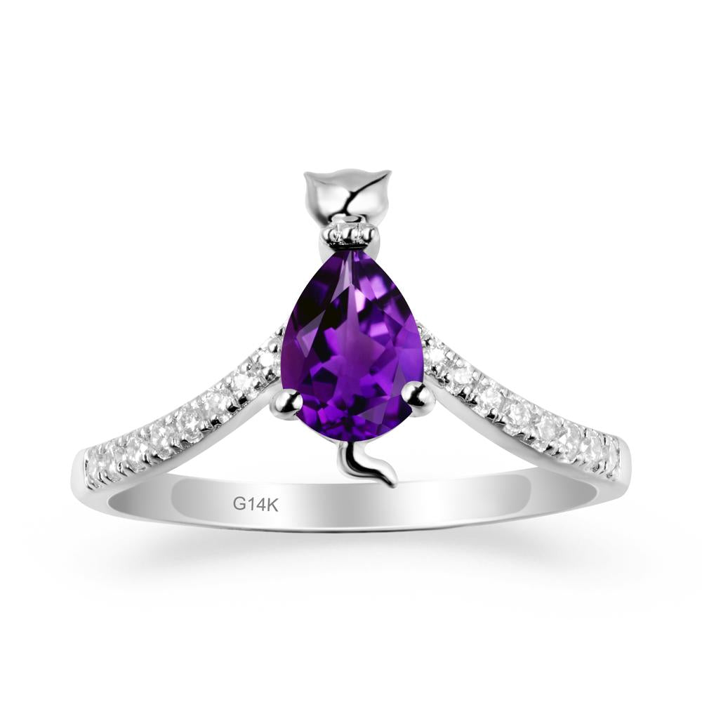 Cute Cat Inspired Amethyst Ring - LUO Jewelry #metal_14k white gold