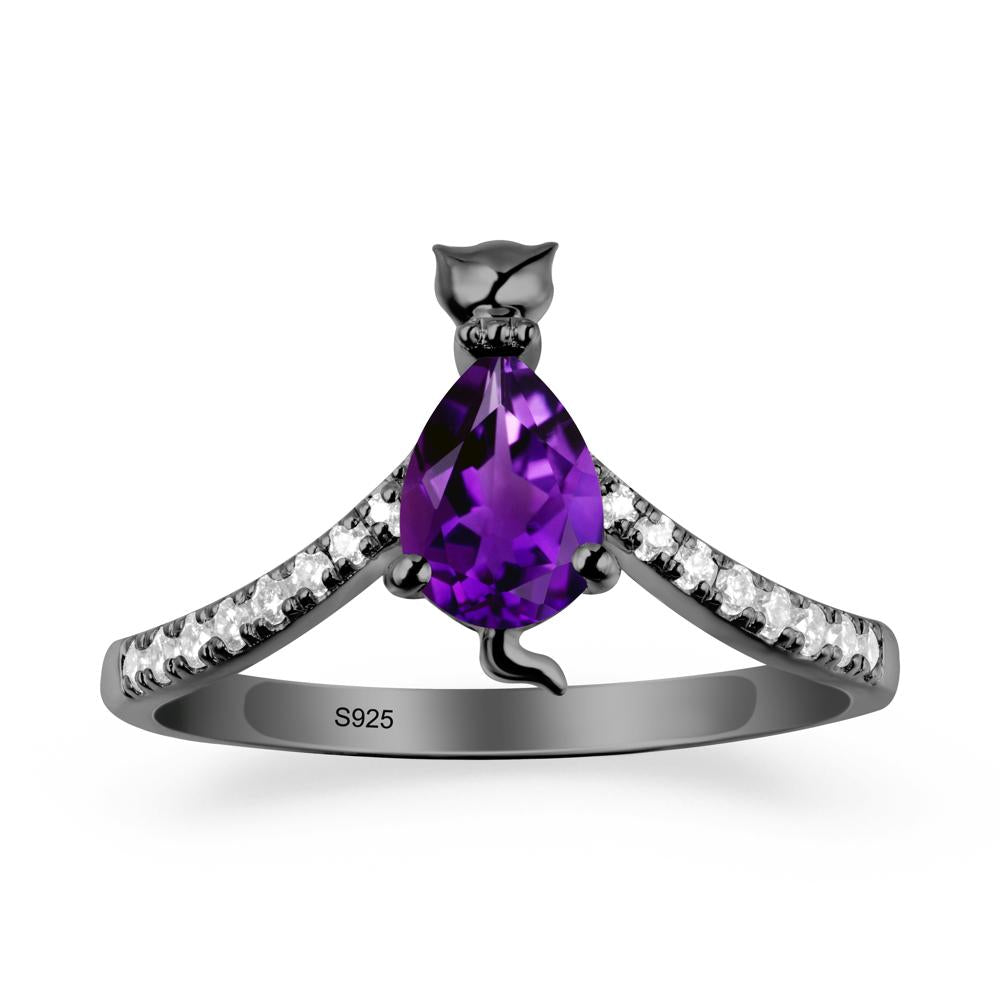 Cute Cat Inspired Amethyst Ring - LUO Jewelry #metal_black finish sterling silver