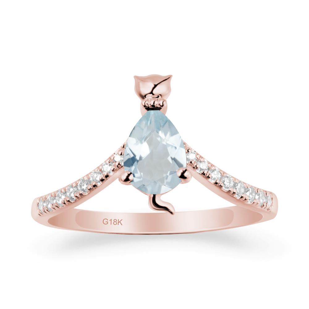 Unique Pear Aquamarine Cat Ring - LUO Jewelry #metal_18k rose gold