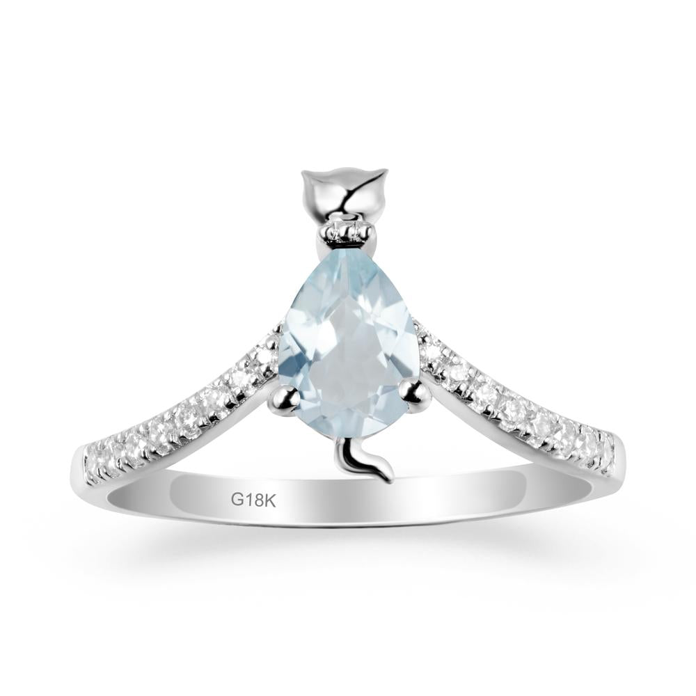 Unique Pear Aquamarine Cat Ring - LUO Jewelry #metal_18k white gold