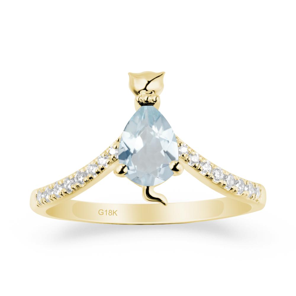 Unique Pear Aquamarine Cat Ring - LUO Jewelry #metal_18k yellow gold