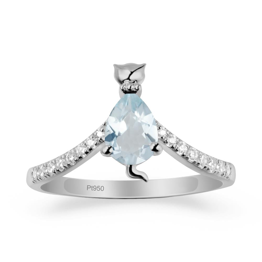 Unique Pear Aquamarine Cat Ring - LUO Jewelry #metal_platinum