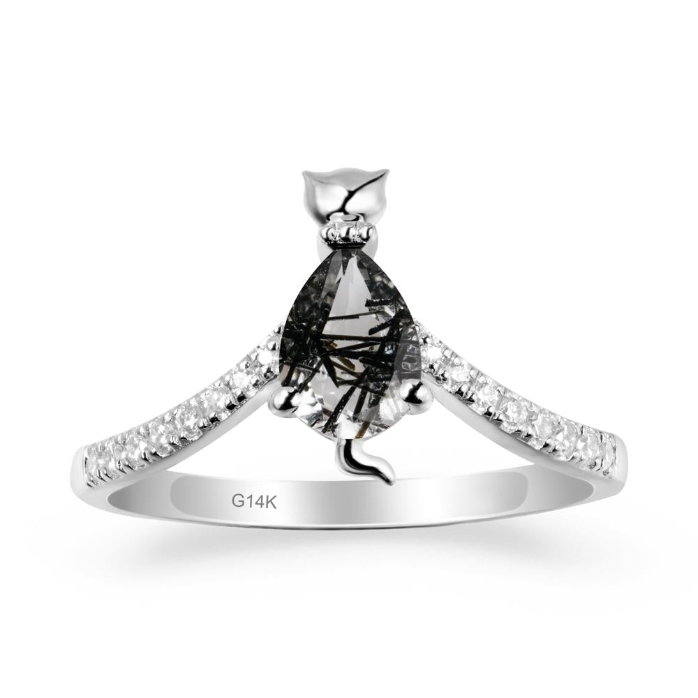 Cute Cat Inspired Black Rutilated Quartz Ring - LUO Jewelry #metal_14k white gold