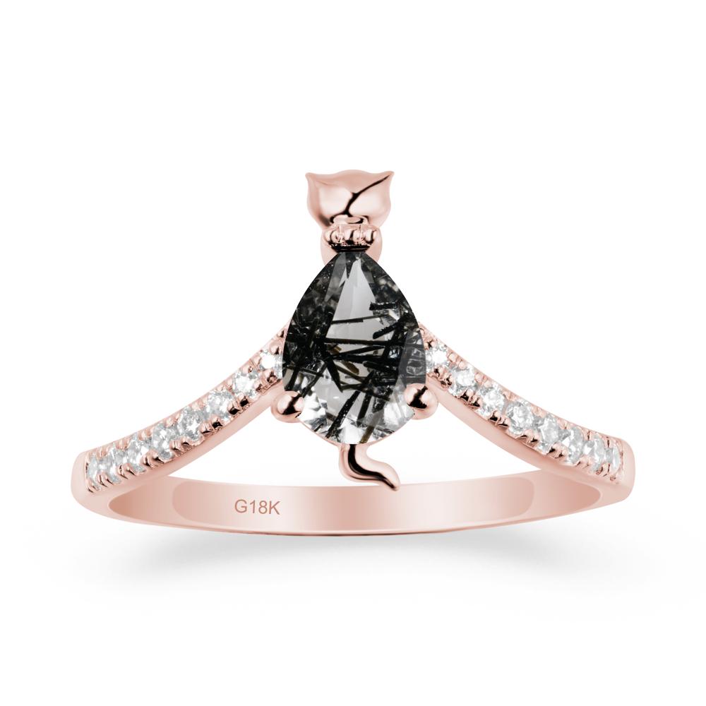 Cute Cat Inspired Black Rutilated Quartz Ring - LUO Jewelry #metal_18k rose gold