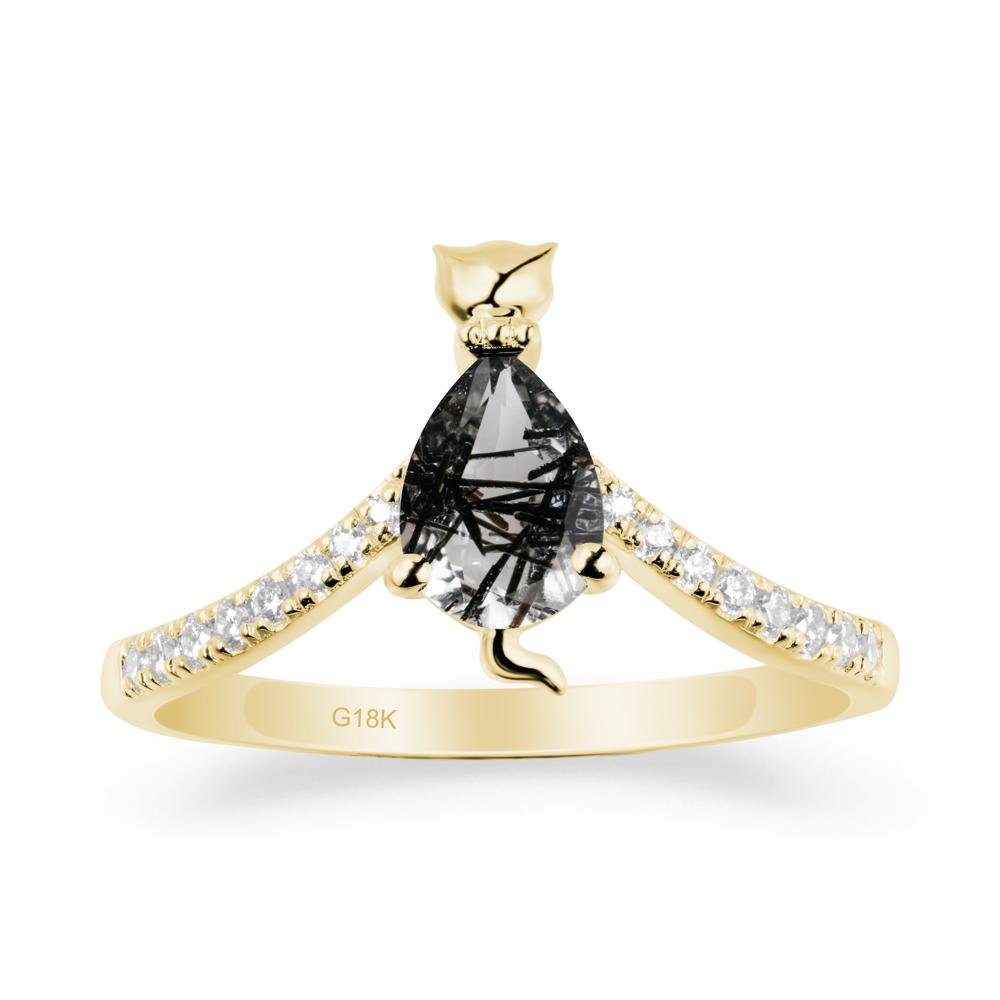 Cute Cat Inspired Black Rutilated Quartz Ring - LUO Jewelry #metal_18k yellow gold