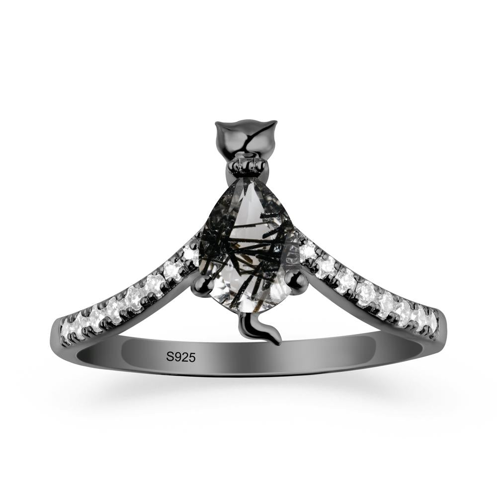 Cute Cat Inspired Black Rutilated Quartz Ring - LUO Jewelry #metal_black finish sterling silver