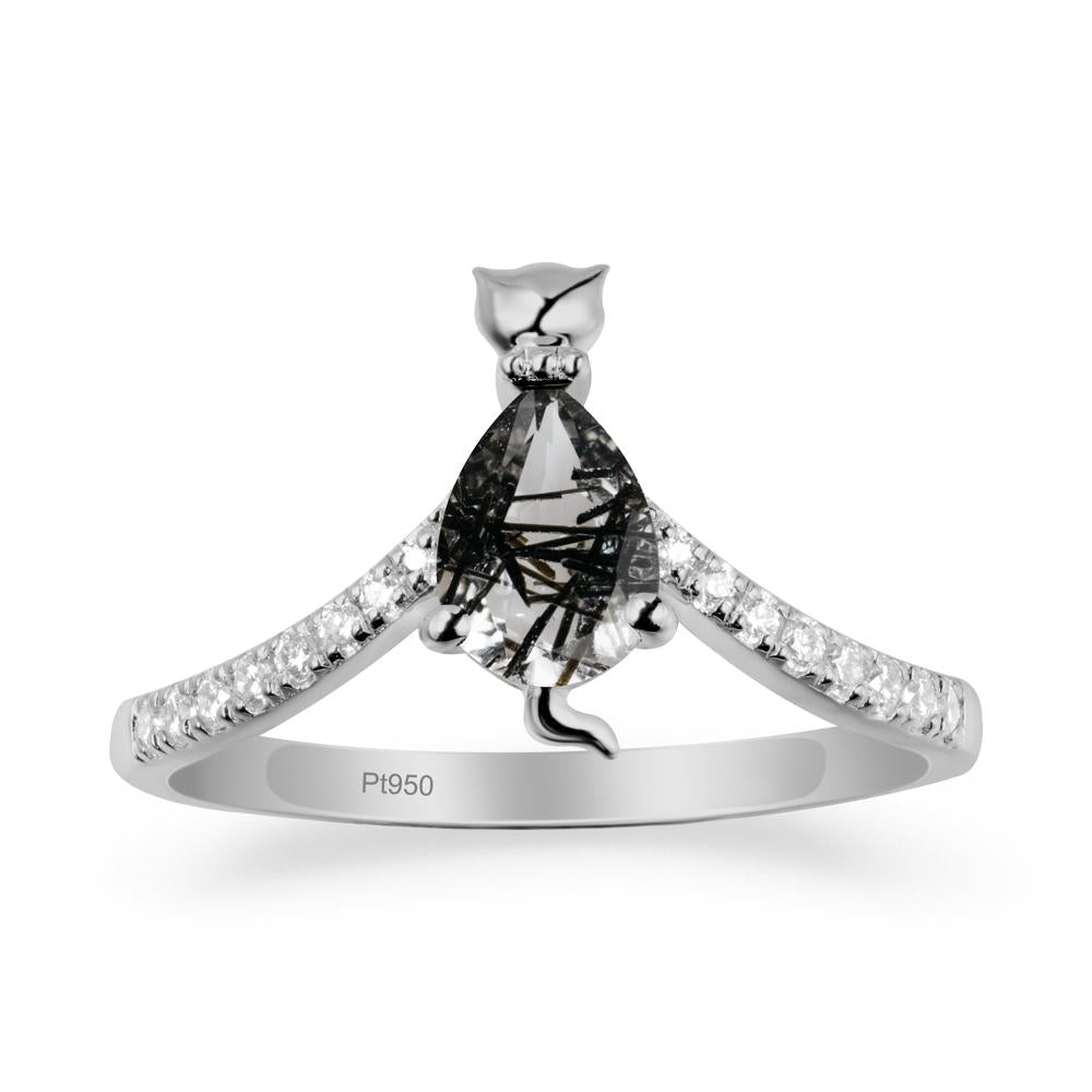 Cute Cat Inspired Black Rutilated Quartz Ring - LUO Jewelry #metal_platinum