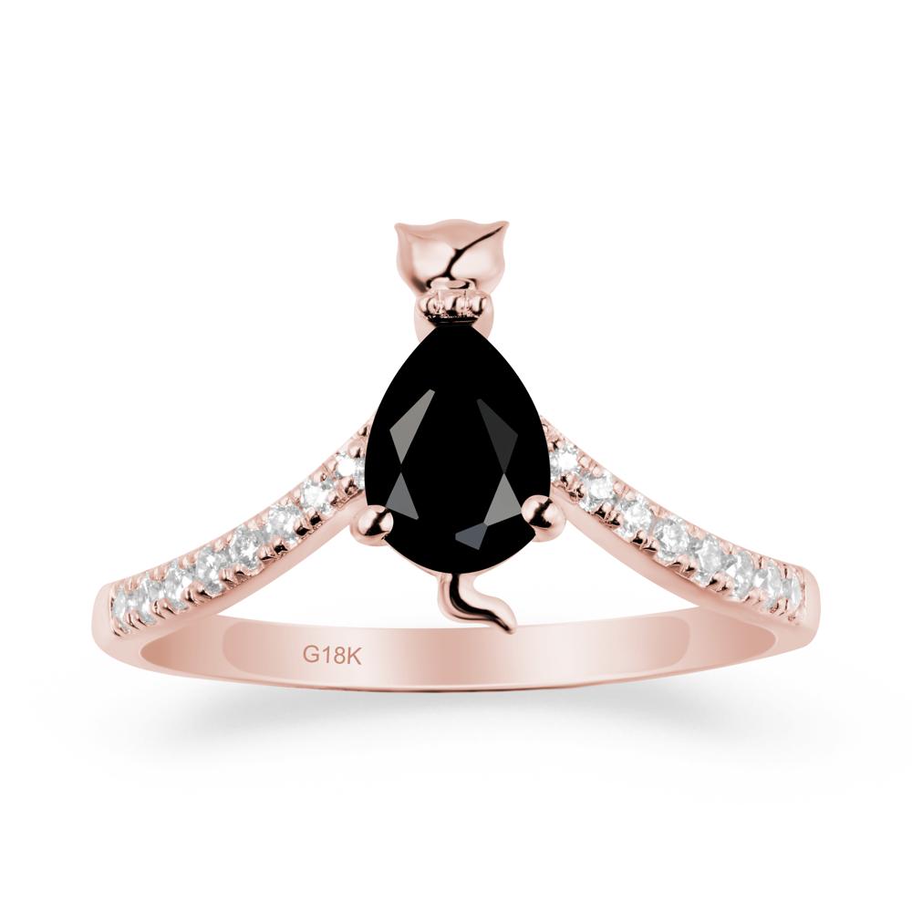 Unique Pear Black Spinel Cat Ring - LUO Jewelry #metal_18k rose gold