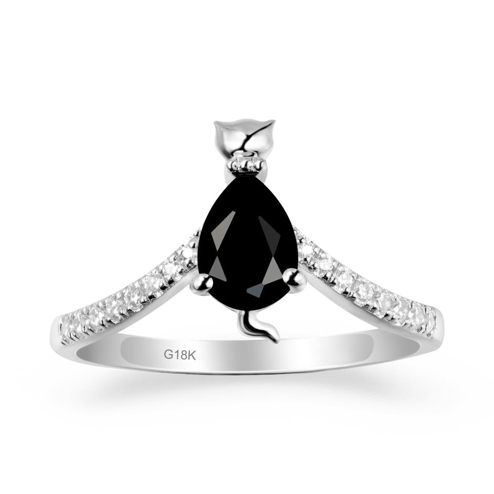 Unique Pear Black Spinel Cat Ring - LUO Jewelry #metal_18k white gold