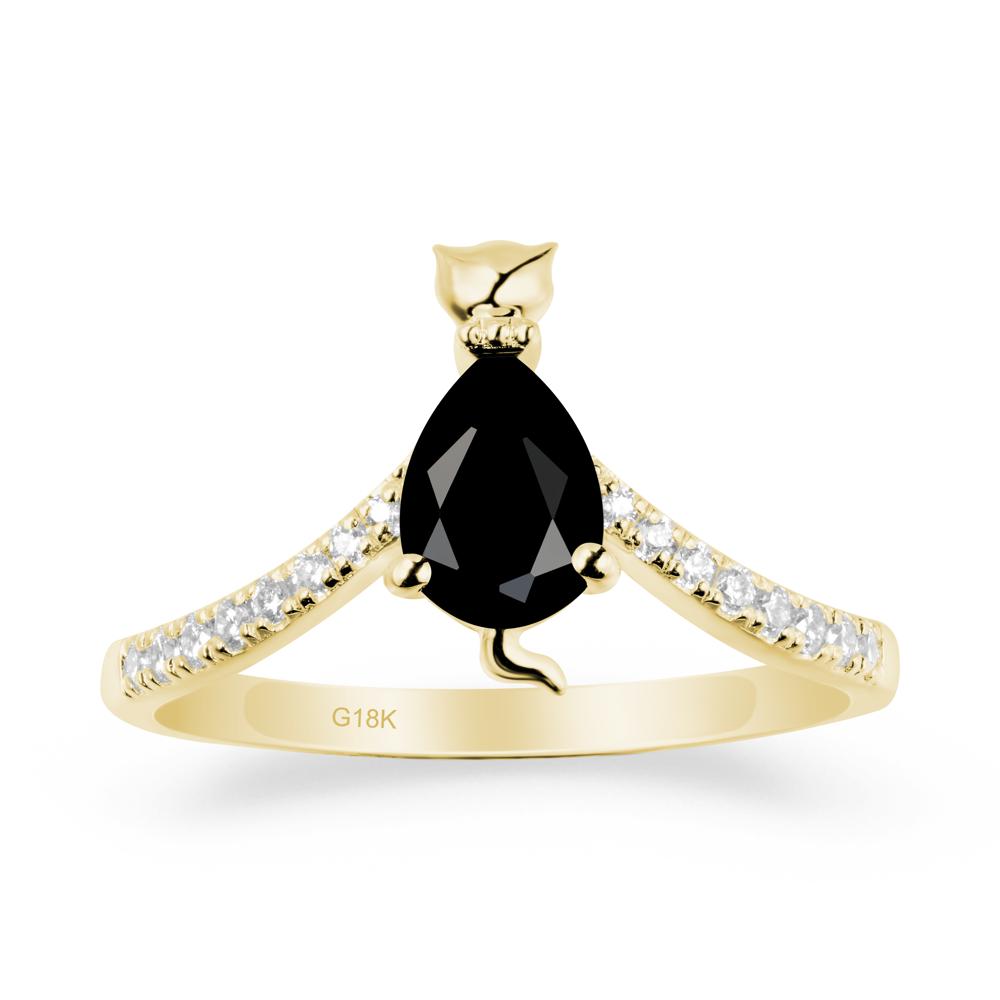 Unique Pear Black Spinel Cat Ring - LUO Jewelry #metal_18k yellow gold