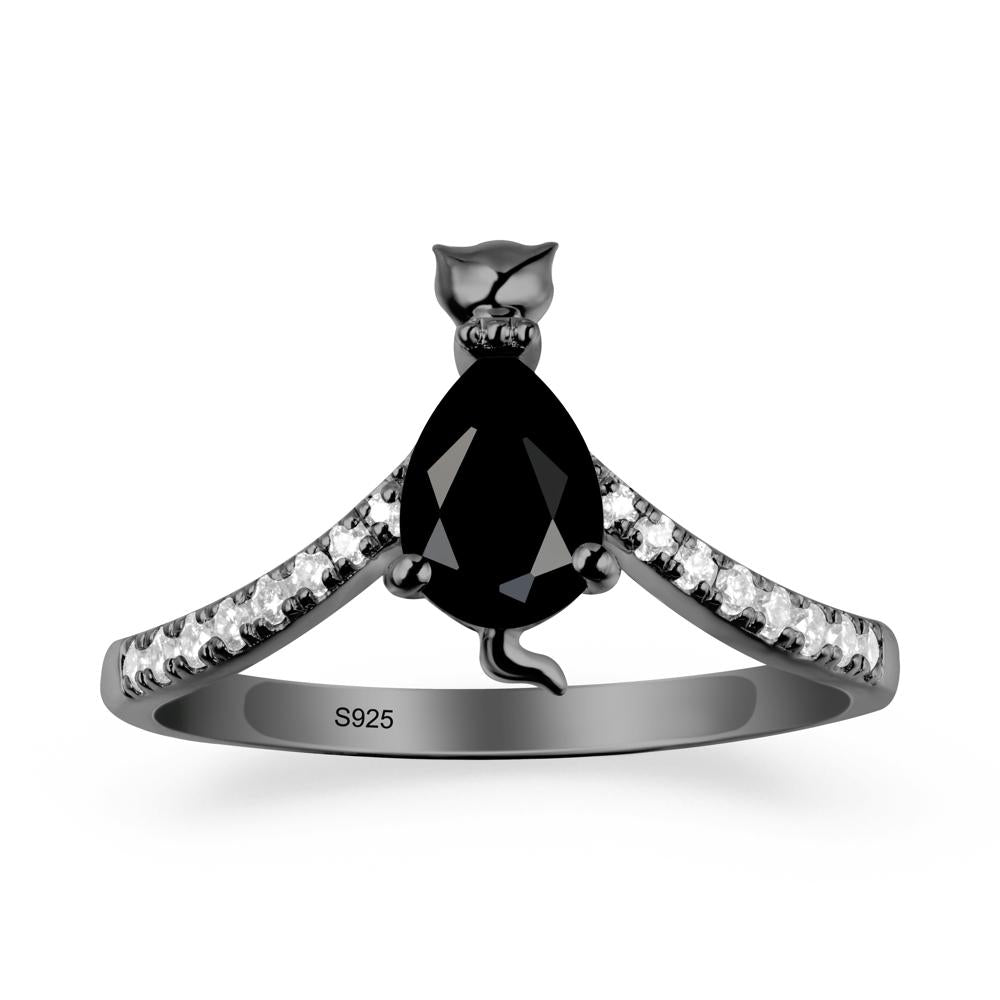 Unique Pear Black Spinel Cat Ring - LUO Jewelry #metal_black finish sterling silver