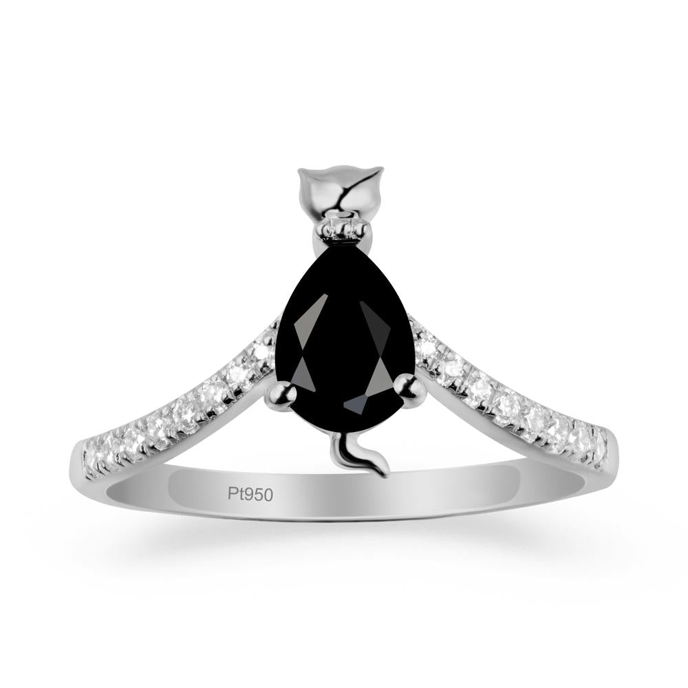 Unique Pear Black Spinel Cat Ring - LUO Jewelry #metal_platinum