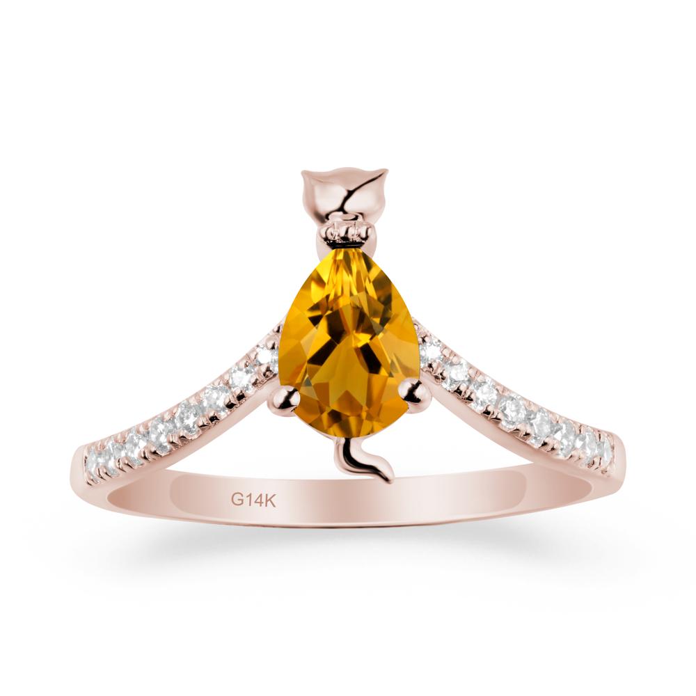 Cute Cat Inspired Citrine Ring - LUO Jewelry #metal_14k rose gold