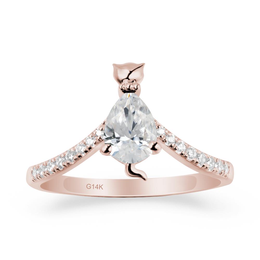 Unique Pear Cubic Zirconia Cat Ring - LUO Jewelry #metal_14k rose gold